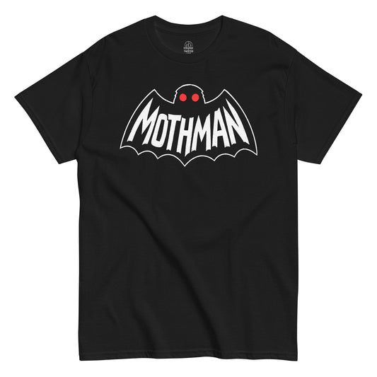 mothman t shirt cryptid bat wing logo red eyes paranormal design black clothing