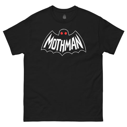 Black unisex Mothman t-shirt for cryptid fans, front view