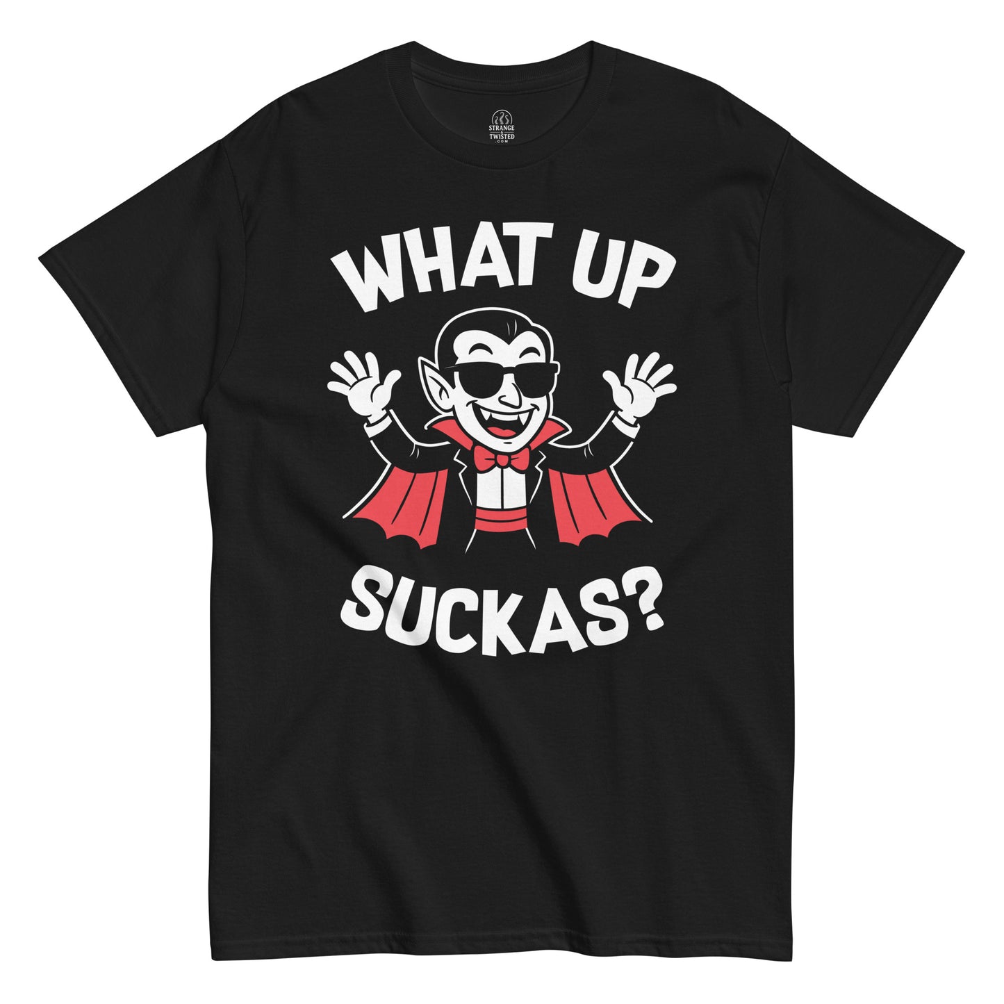 Funny Vampire t-shirt for horror fans, black, unisex, front view