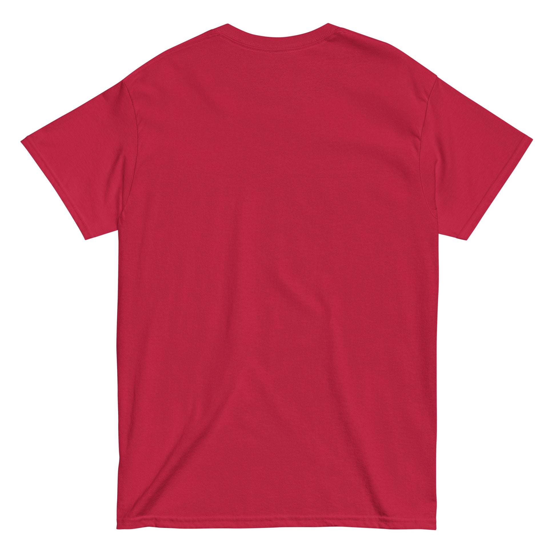 Back view of plain red unisex T-shirt with no print