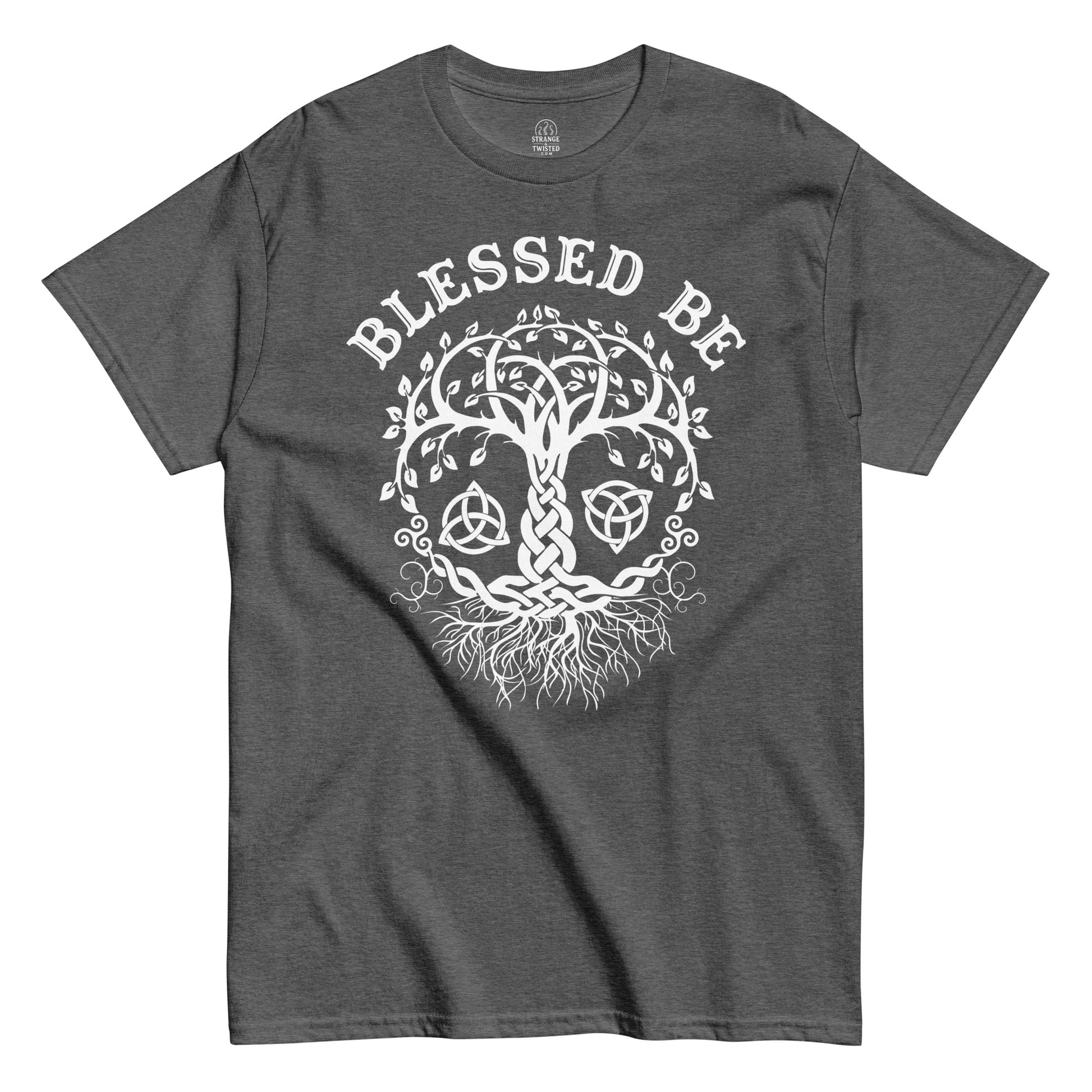 Front grey Blessed Be Tree of Life Wicca pagan T-shirt Strange And Twisted