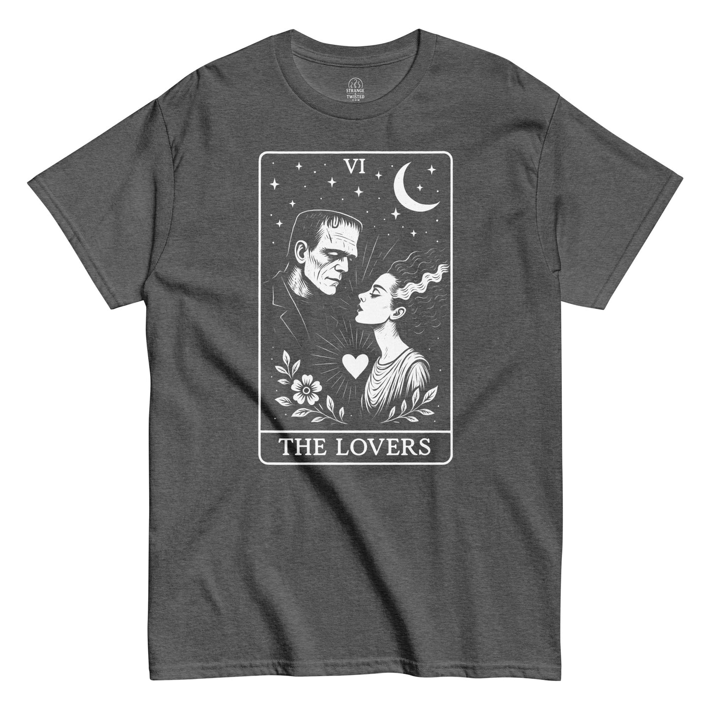Front heather grey Lovers Tarot Card Funny Horror T-shirt – Strange & Twisted