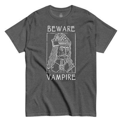 Beware Vampire Vlad the Impaler Dracula inspired T-shirt in grey