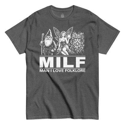 man i love folklore t shirt gnome fairy green man design mythology folklore artwork dark heather clothing