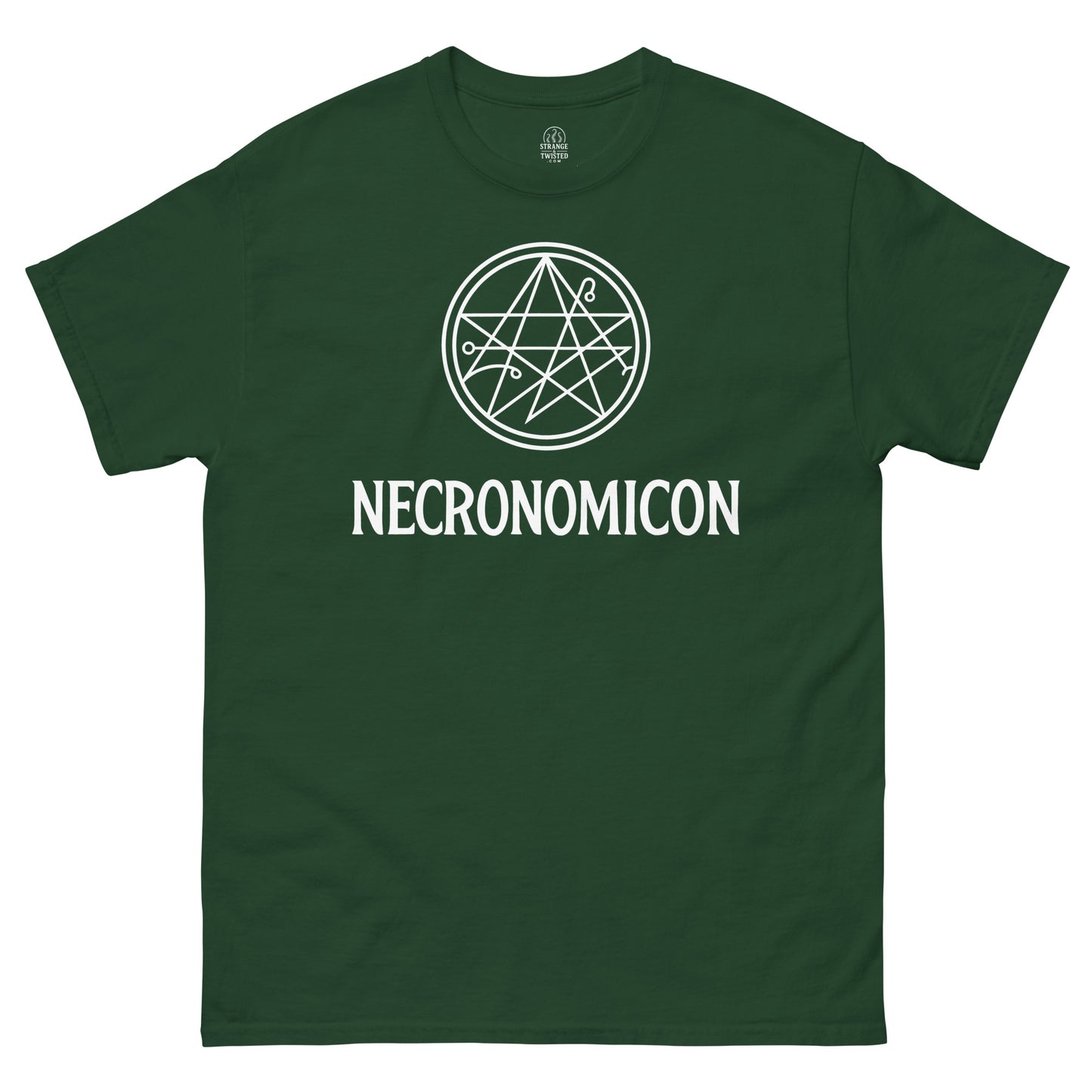 Green Necronomicon T-shirt with occult Cthulhu pentagram gothic artwork