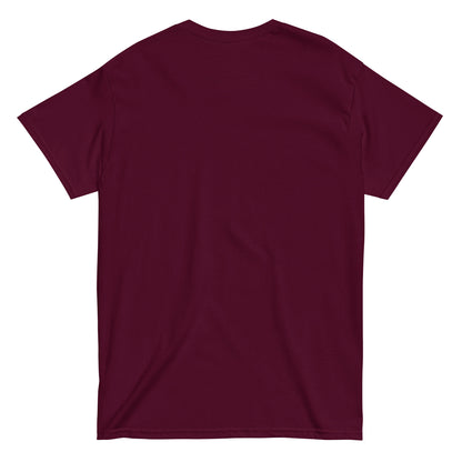 Back view of Support Your Local Serial Killer maroon red T-shirt with distressed vintage horror texture