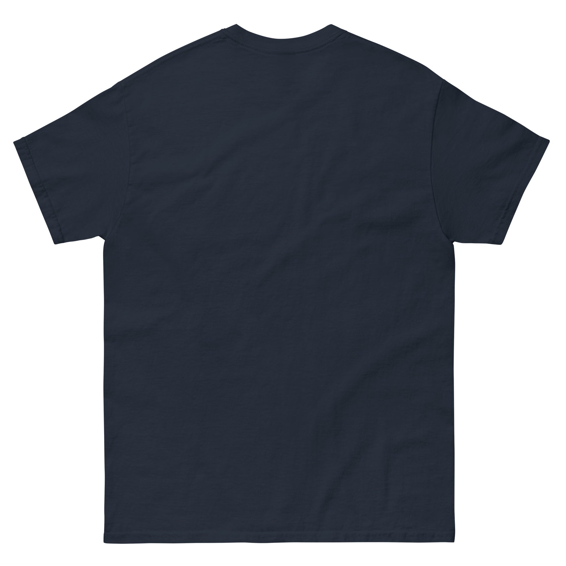 Back view of unisex retro ouija parody T-shirt in navy blue, Strange and Twisted Apparel