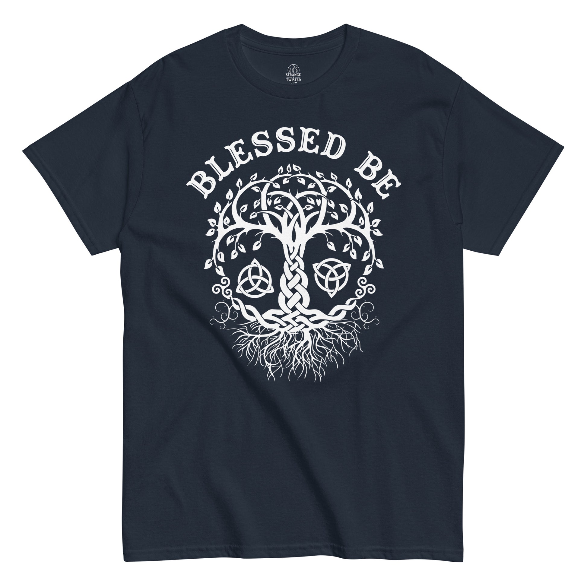 Front navy Blessed Be Tree of Life pagan witchcraft T-shirt Strange And Twisted