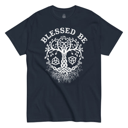 Front navy Blessed Be Tree of Life pagan witchcraft T-shirt Strange And Twisted