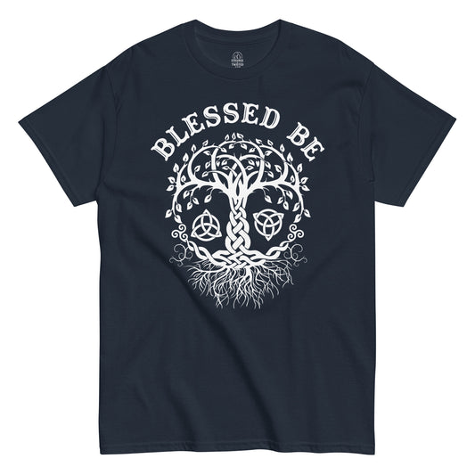 Front navy Blessed Be Tree of Life pagan witchcraft T-shirt Strange And Twisted