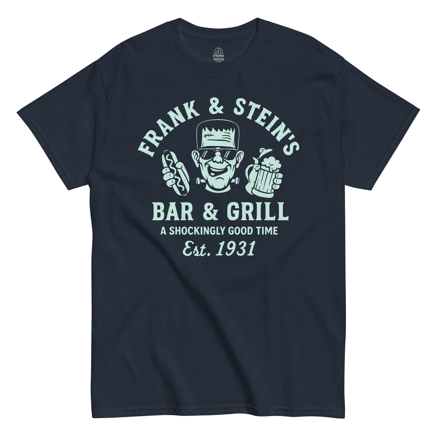 Frank & Stein’s Bar & Grill horror parody pub shirt – StrangeAndTwisted