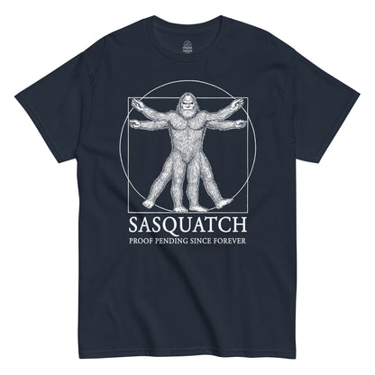 Front view navy Sasquatch Vitruvian Man T-Shirt cryptozoology humor Strange And Twisted