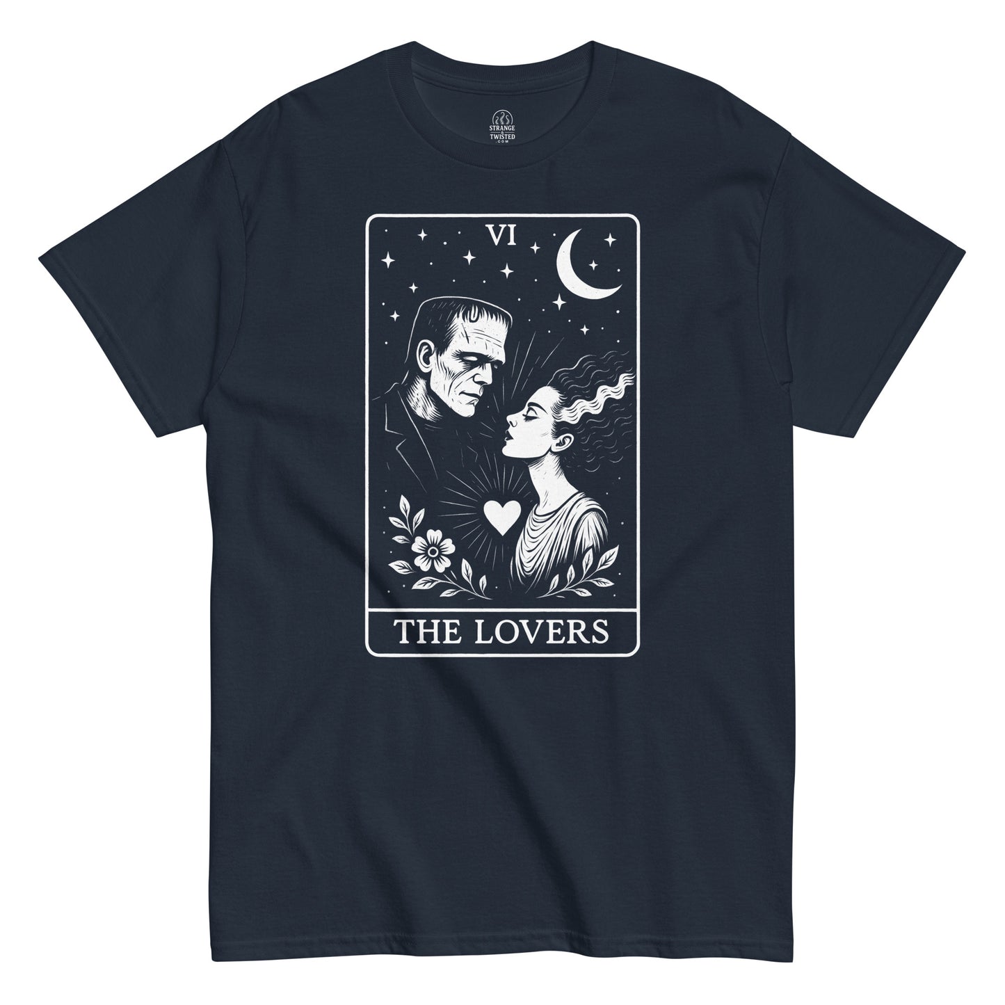 Front navy Lovers Tarot Card T-shirt – Strange And Twisted