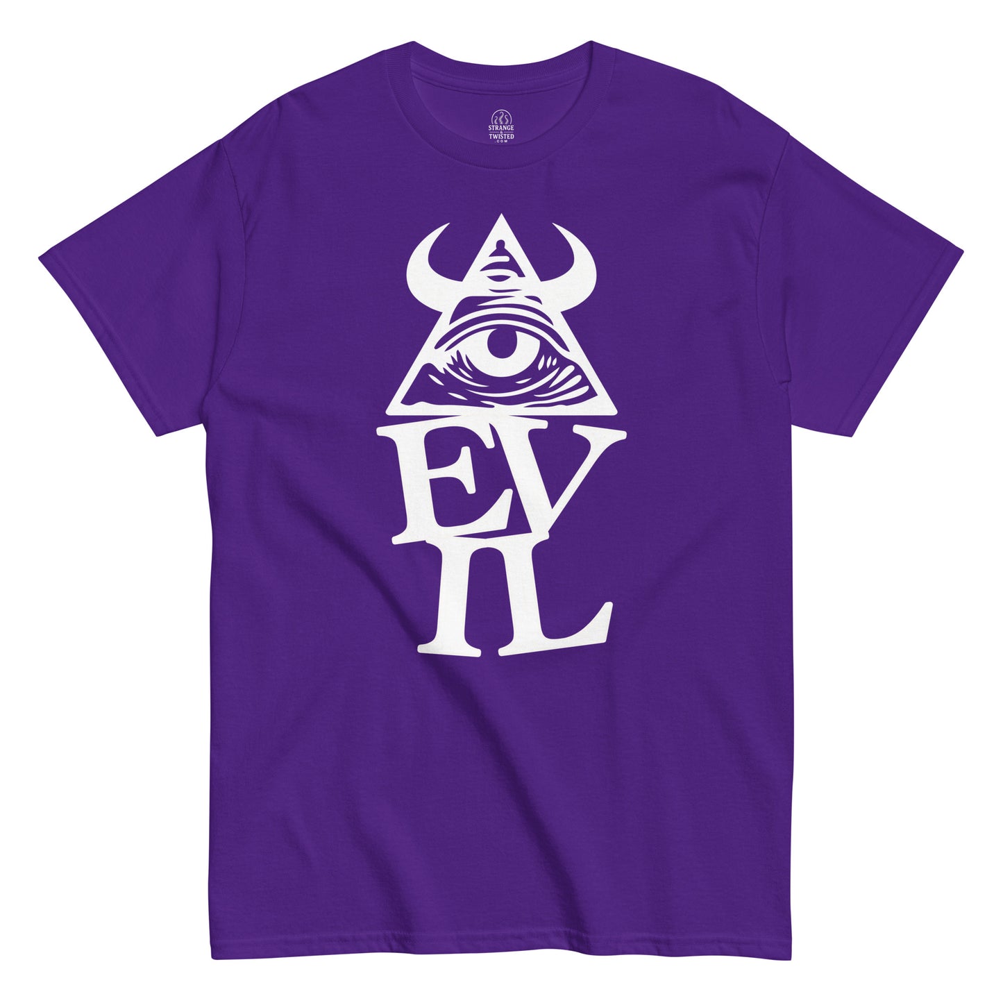 Purple Illuminati eye T-shirt with occult pyramid and gothic conspiracy design
