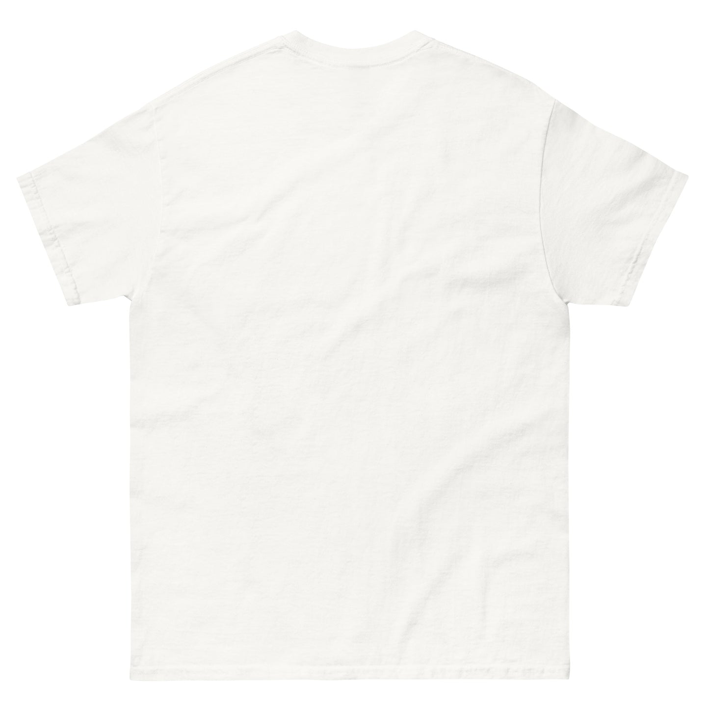 Back view of white unisex retro occult parody T-shirt Let’s Contact The Dead design by Strange and Twisted Apparel