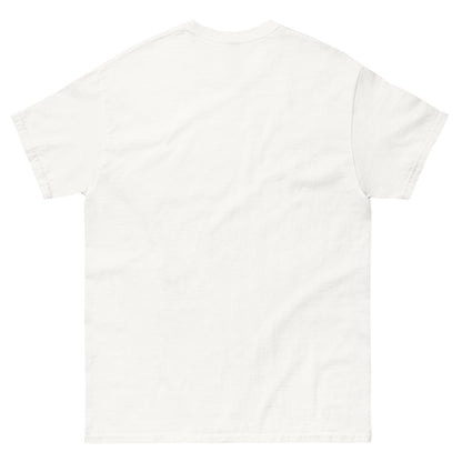 Back view of white Catzilla t shirt, Kaiju cartoon style, Unisex