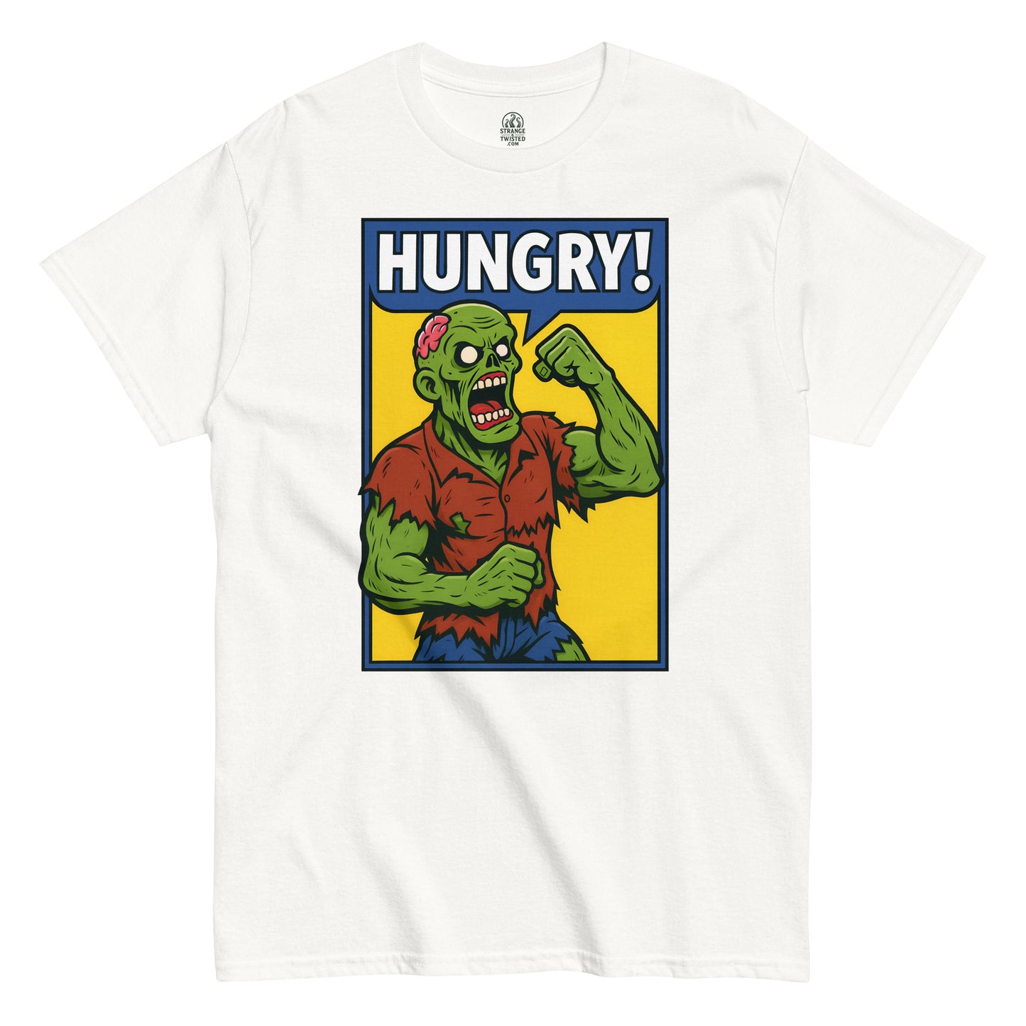 Front view Hungry Zombie Horror T-Shirt white Strange And Twisted