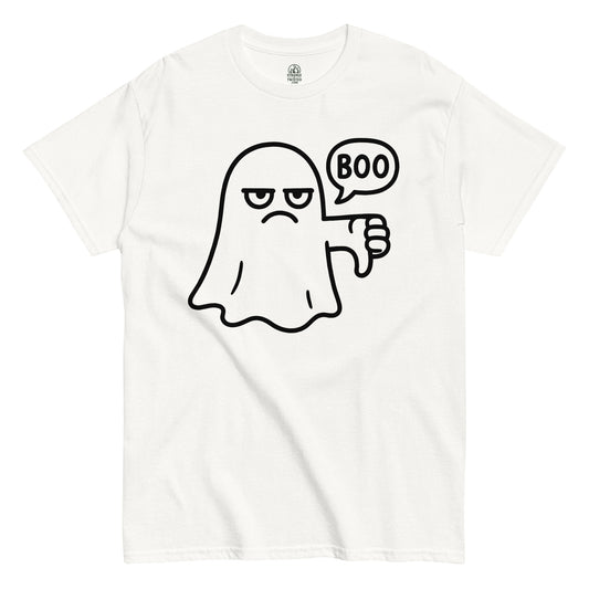 Ghost Boo funny Halloween costume T-shirt with cartoon ghost design on white