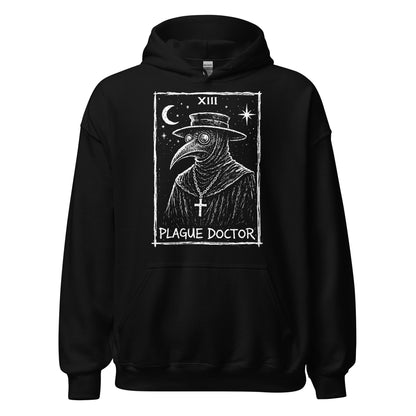 Plague Doctor tarot XIII gothic illustration on black hoodie
