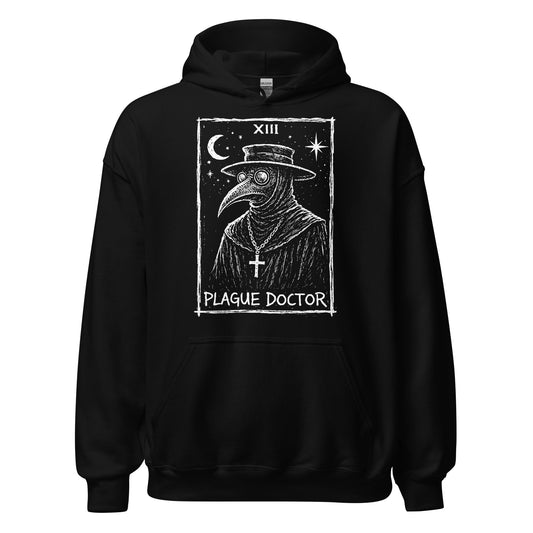 Plague Doctor tarot XIII gothic illustration on black hoodie