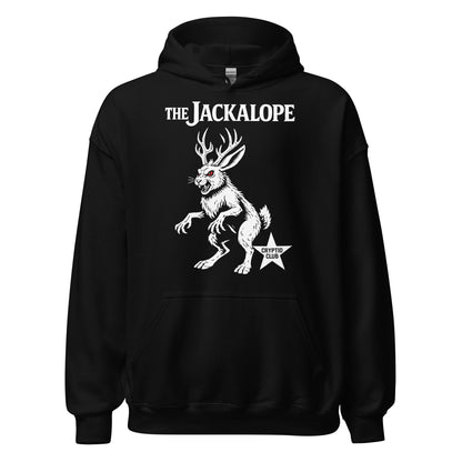 Jackalope cryptid folklore artwork on black hoodie