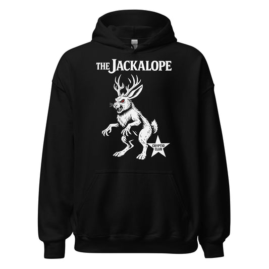 Jackalope cryptid folklore artwork on black hoodie