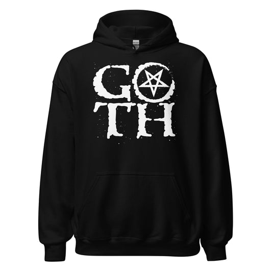 goth gothic occult hoodie pentacle symbol blackletter typography dark aesthetic clothing black garment