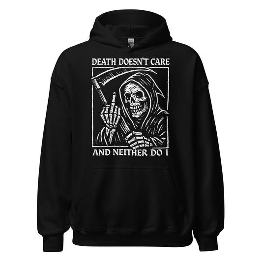 grim reaper hoodie death doesnt care skeleton gothic design dark aesthetic clothing black