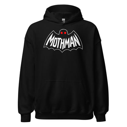 mothman hoodie cryptid bat wing logo red eyes paranormal design black clothing