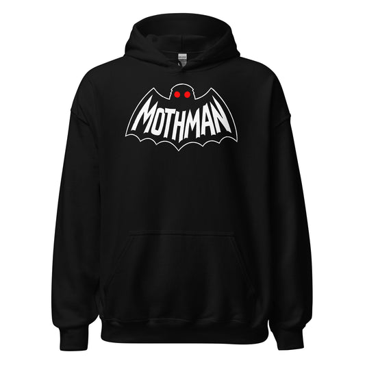 mothman hoodie cryptid bat wing logo red eyes paranormal design black clothing