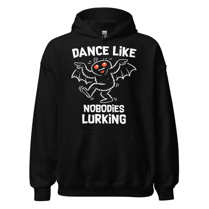 dance like nobodies lurking hoodie funny mothman cryptid dancing design black clothing