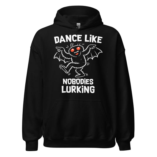 dance like nobodies lurking hoodie funny mothman cryptid dancing design black clothing