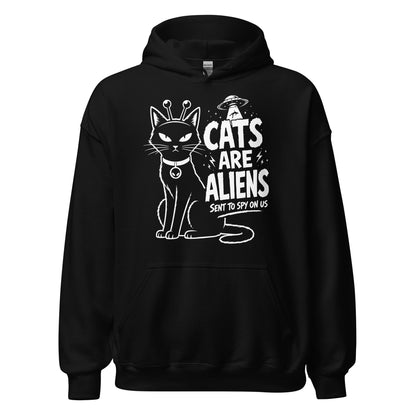 Black cats are aliens hoodie with alien antennae cat and UFO abduction print