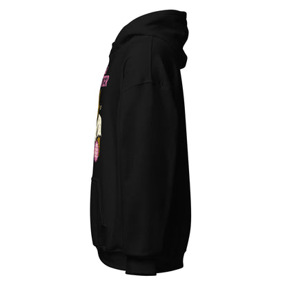 Left view of black hoodie showing placement of Cereal Monster design, By Strange and Twisted