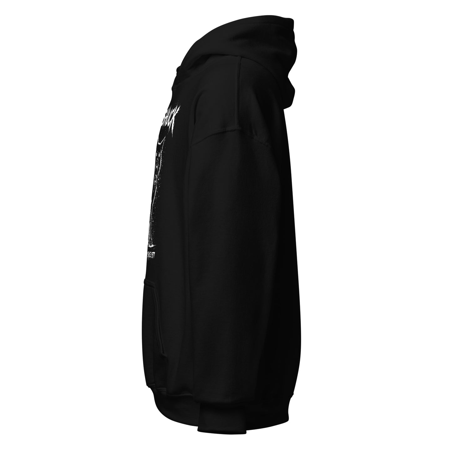 black hoodie side view dark folklore clothing minimal detail Strange & Twisted