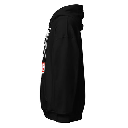 Left side view of black zombie apocalypse hoodie featuring undead horror artwork