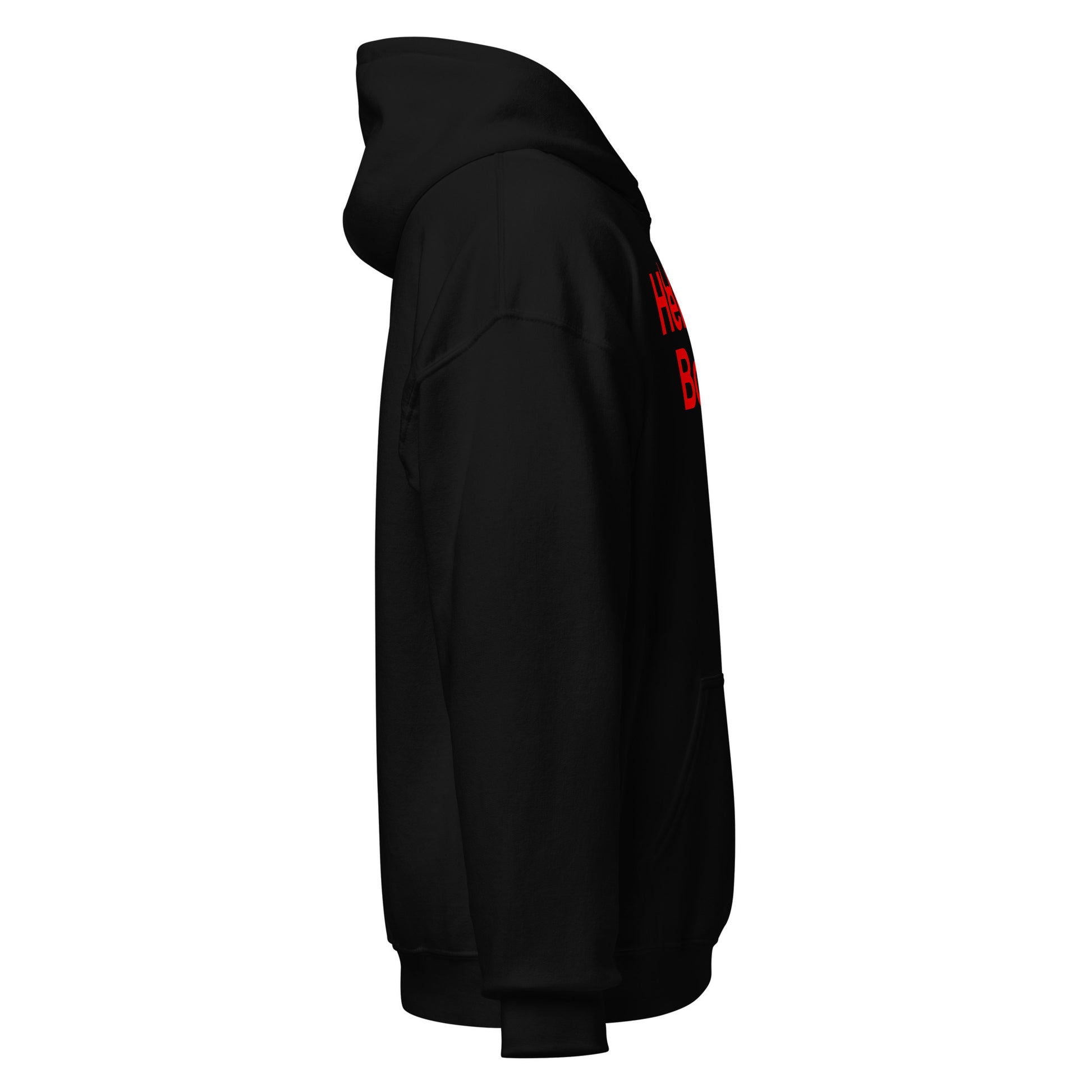 Right side profile of black hoodie highlighting shape and structure for sarcastic gothic style. By Strange & Twisted.
