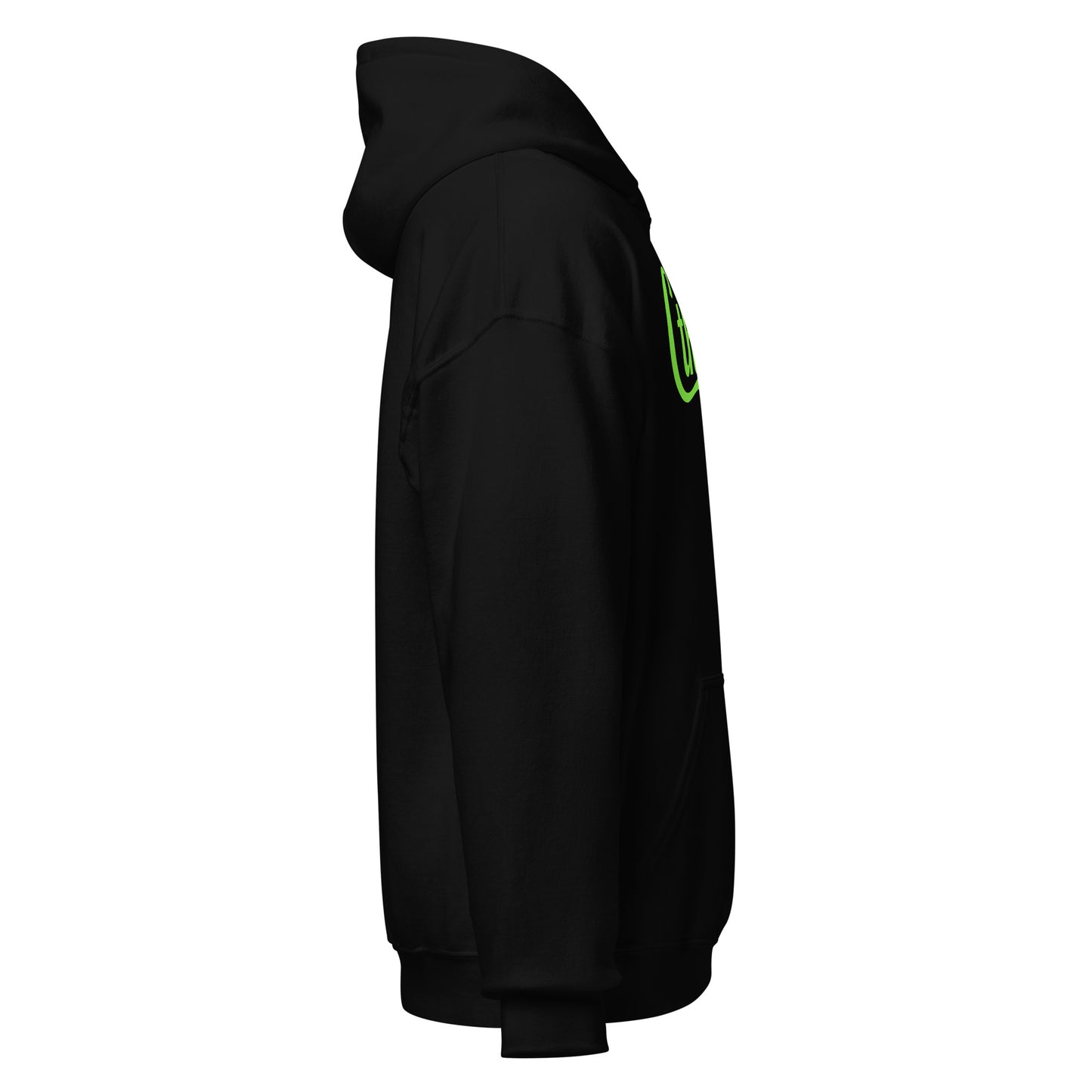 Right side of black hoodie showing tentacle artwork placement, By Strange and Twisted
