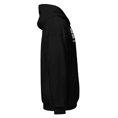 Gothic slogan hoodie right side angle with visible lettering