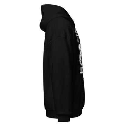 Right side view of the black Lucifurr occult cat hoodie showing sleeve and hood