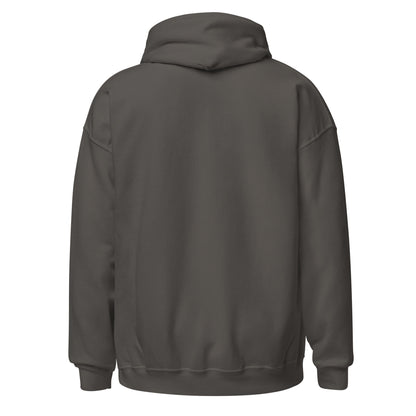 Back of charcoal hoodie showing dark folklore silhouette, By Strange and Twisted