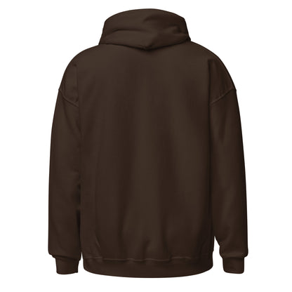 Back view of dark chocolate hoodie showing clean fabric and hood silhouette.