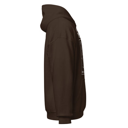 Chocolate brown hoodie right view highlighting Yowie silhouette and moon detail