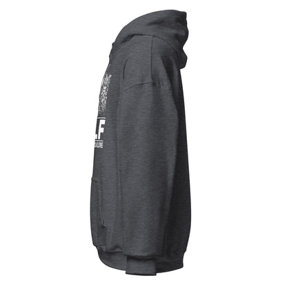 dark heather hoodie side view minimal casual clothing Strange & Twisted