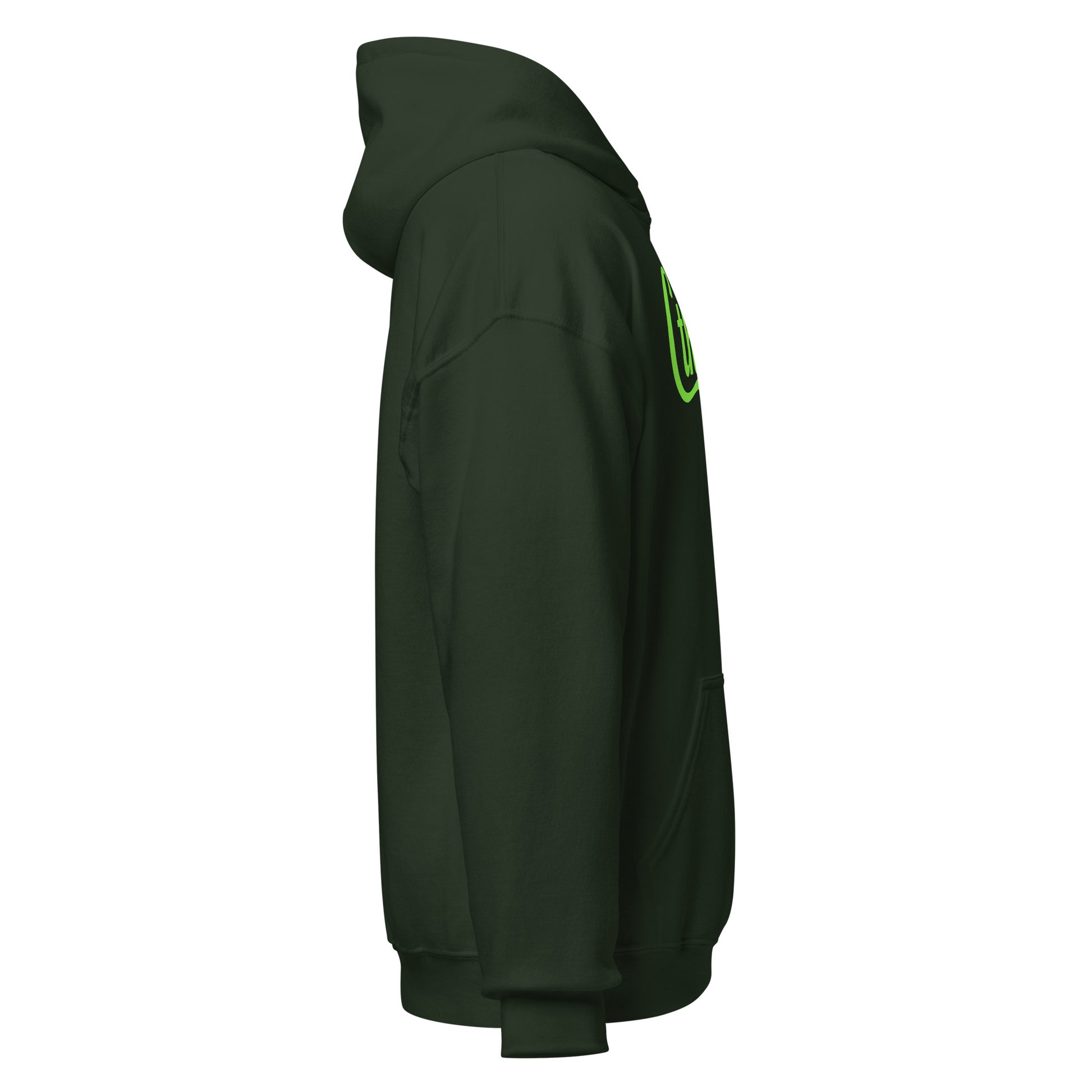Right side forest green hoodie showing tentacle detail, By Strange and Twisted