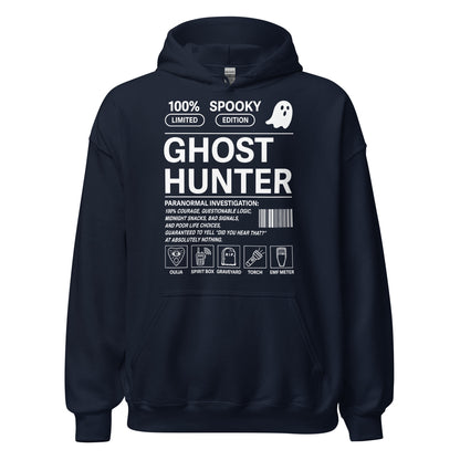Paranormal investigator hoodie on navy blue featuring ghost hunting design