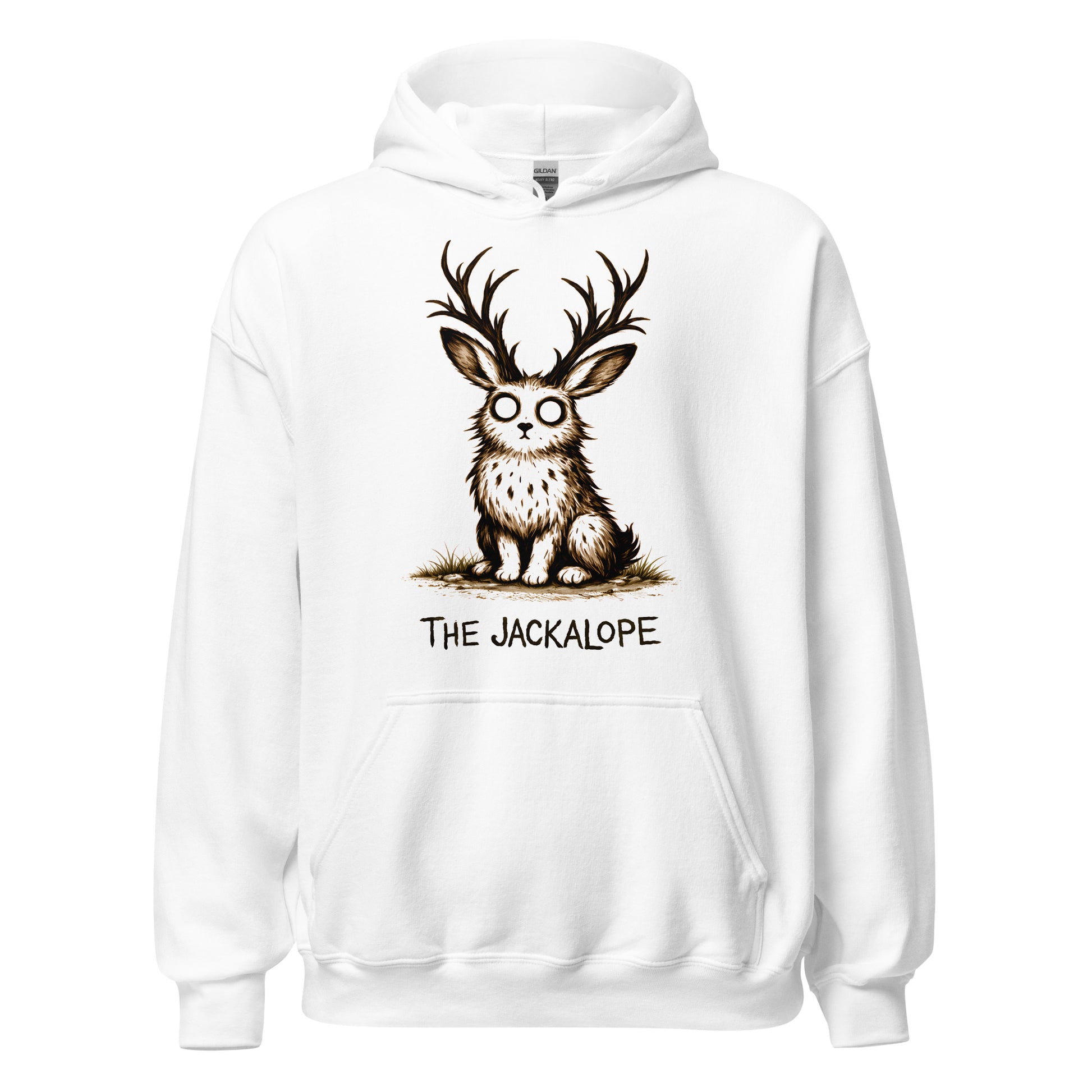 Jackalope cryptid illustration hoodie featuring mythical folklore creature