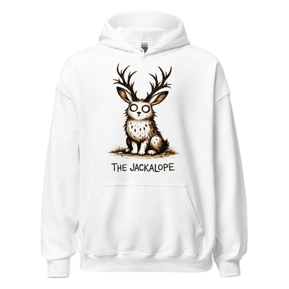 Jackalope cryptid illustration hoodie featuring mythical folklore creature