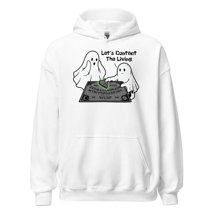 Paranormal ghost hoodie on white featuring two ghosts using Ouija spirit board