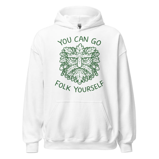 you can go folk yourself funny folklore hoodie green man design pagan nature spirit white clothing